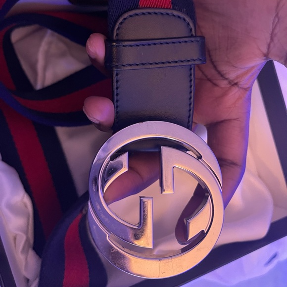 Gucci Web belt with G buckle. Blue & Red Web - Picture 11 of 12
